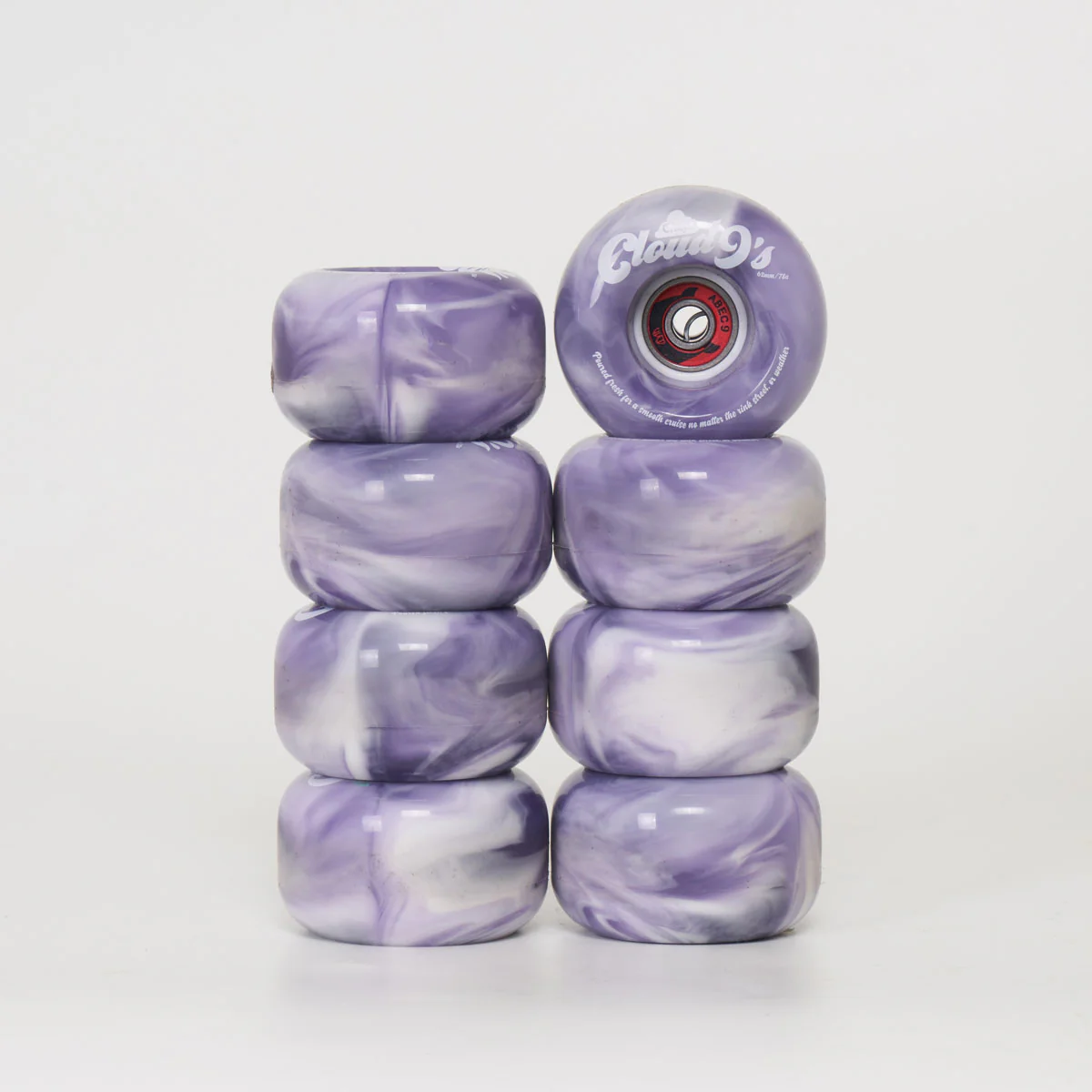 Chaya Cloud 9 62mm/78a Wheels - Purple / White Swirl + WKD Abec 9 Bearings (8-Set (seconds))