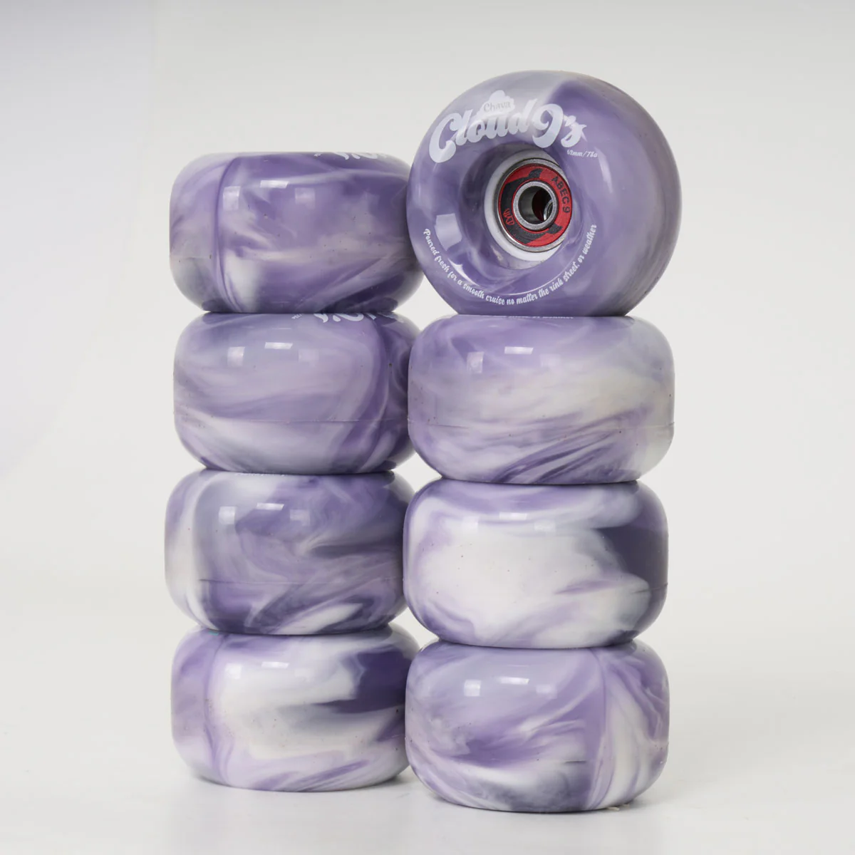 Chaya Cloud 9 62mm/78a Wheels - Purple / White Swirl + WKD Abec 9 Bearings (8-Set (seconds)) - Image 2