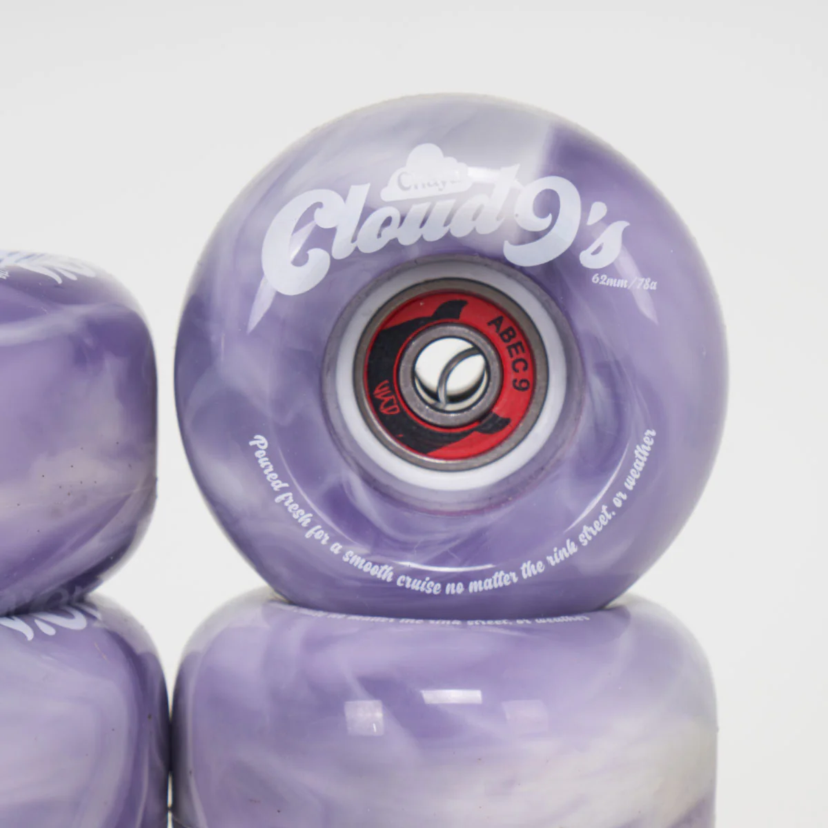 Chaya Cloud 9 62mm/78a Wheels - Purple / White Swirl + WKD Abec 9 Bearings (8-Set (seconds)) - Image 3