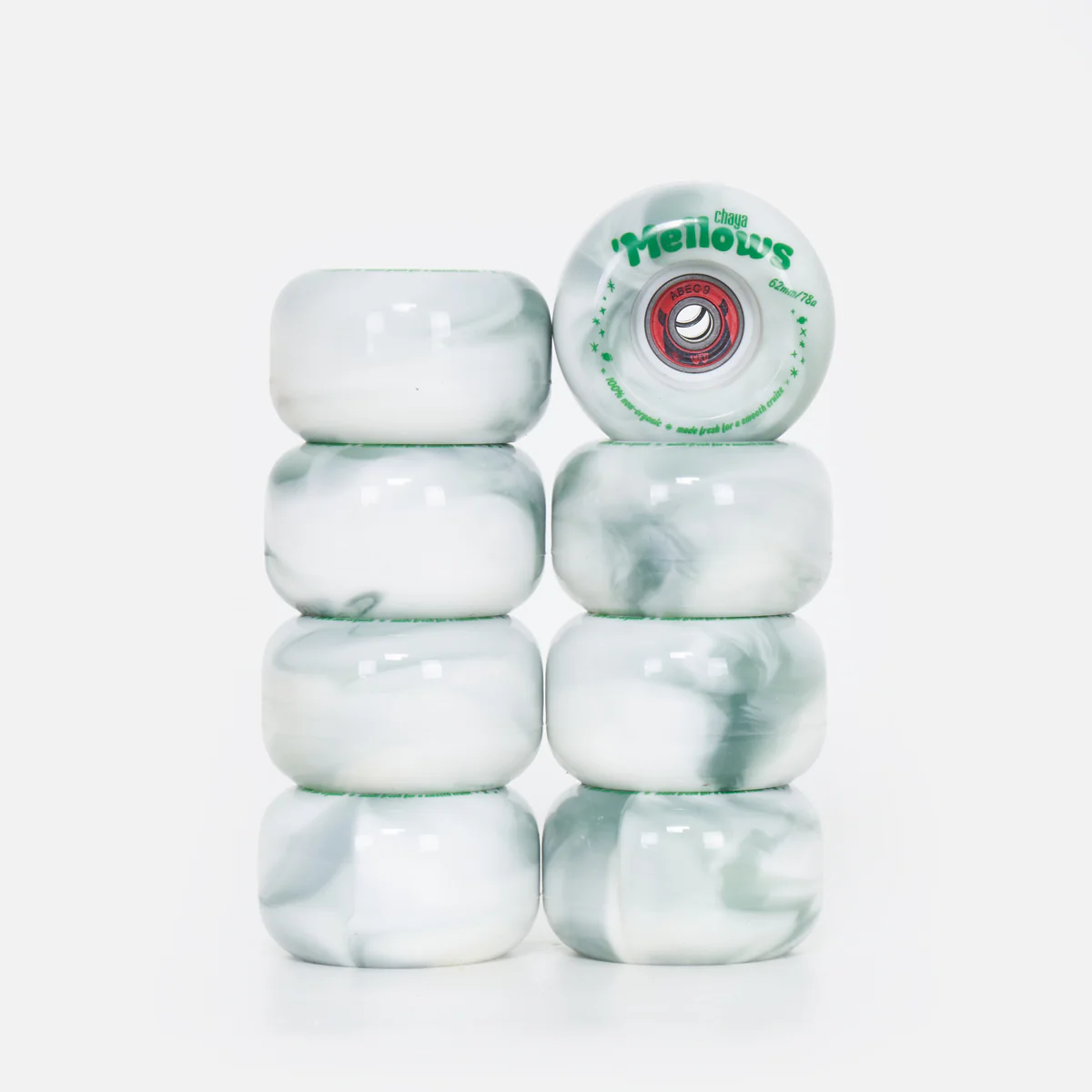 Chaya Mellows 9 62mm/78a Wheels - Grey / White Swirl + WKD Abec 9 Bearings (8 Set)