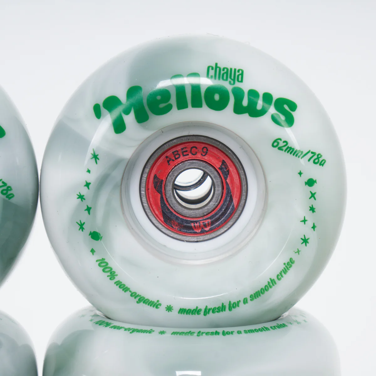 Chaya Mellows 9 62mm/78a Wheels - Grey / White Swirl + WKD Abec 9 Bearings (8 Set) - Image 4