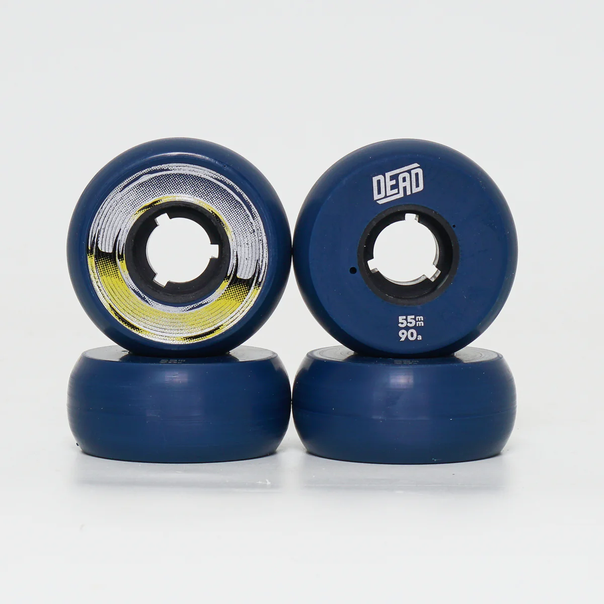 Dead 55mm / 90a Navy Wheels - Yellow / Silver Ring - Image 3