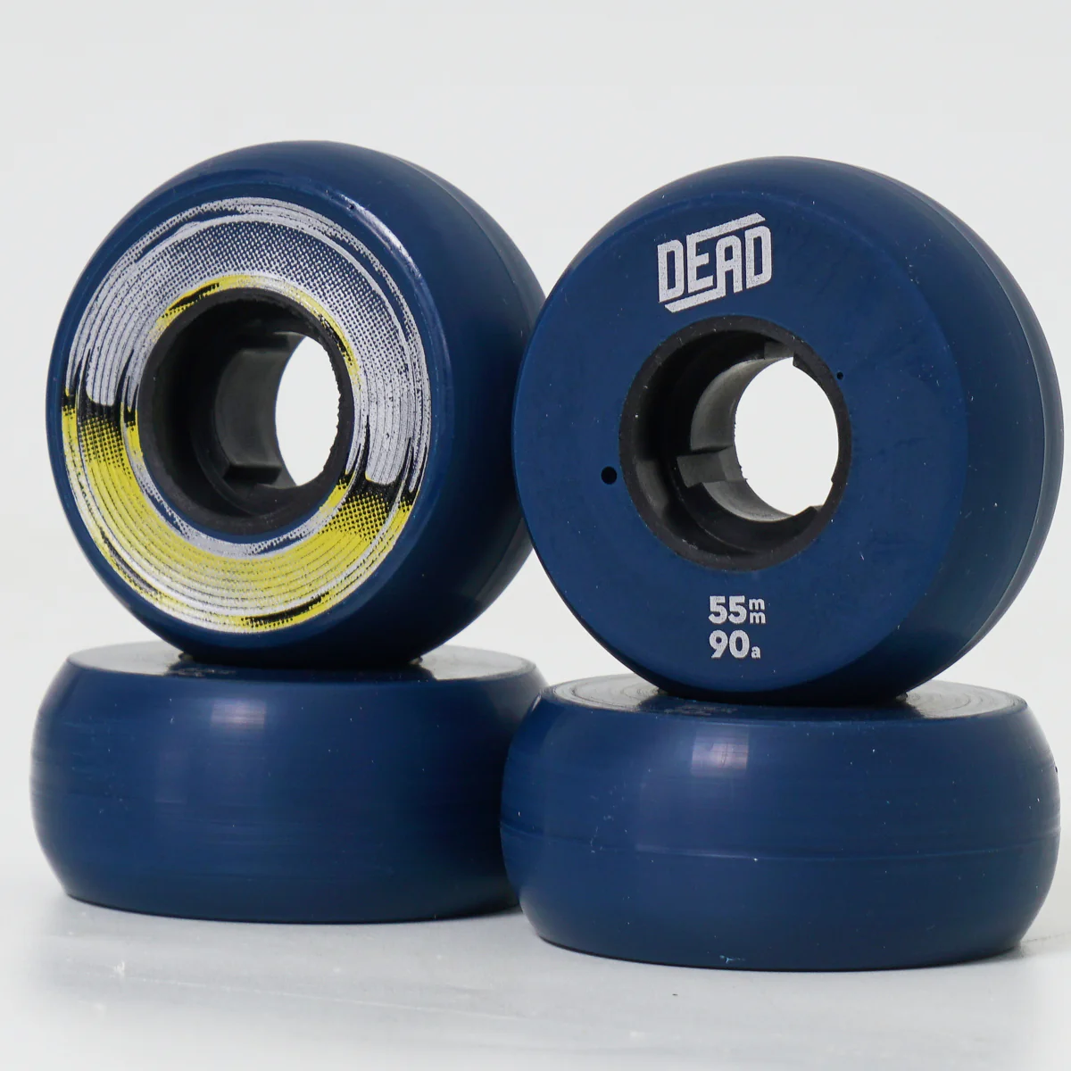 Dead 55mm / 90a Navy Wheels - Yellow / Silver Ring - Image 4