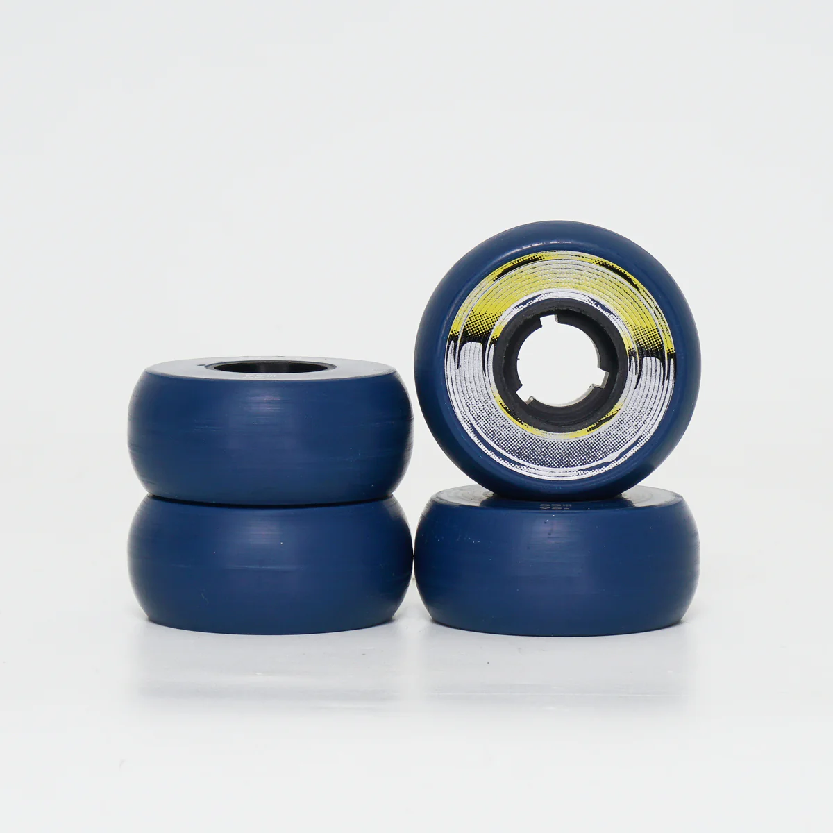 Dead 55mm / 95a Navy Wheels - Yellow / Silver Ring - Image 2