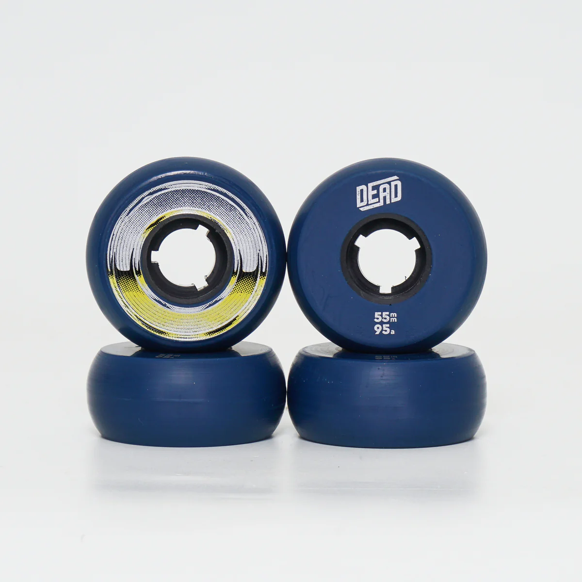Dead 55mm / 95a Navy Wheels - Yellow / Silver Ring - Image 3