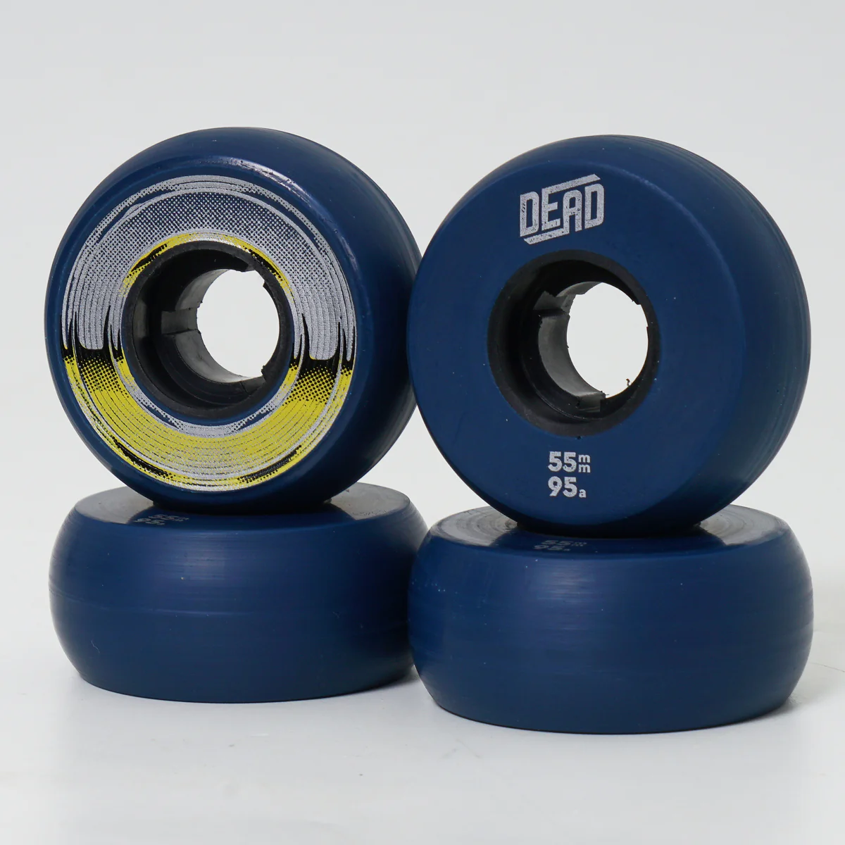 Dead 55mm / 95a Navy Wheels - Yellow / Silver Ring - Image 4