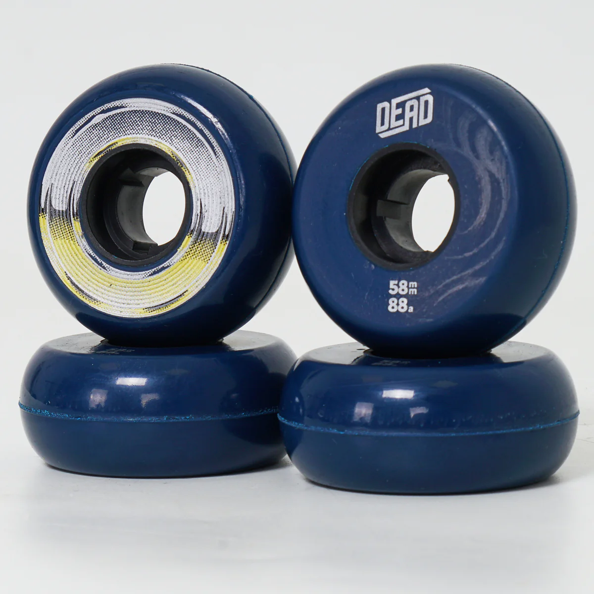 Dead 58mm / 88a Navy Wheels - Yellow / Silver Ring - Image 3