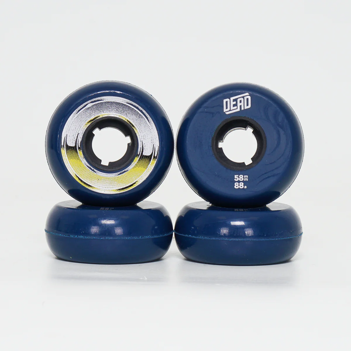 Dead 58mm / 88a Navy Wheels - Yellow / Silver Ring - Image 4