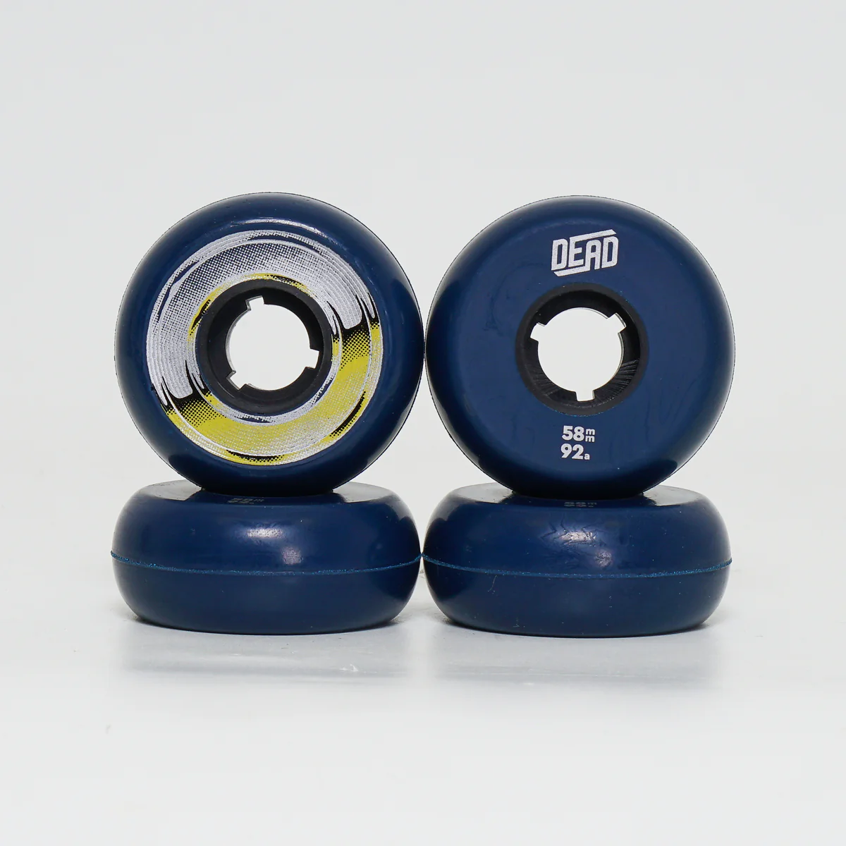 Dead 58mm / 92a Navy Wheels - Yellow / Silver Ring - Image 3