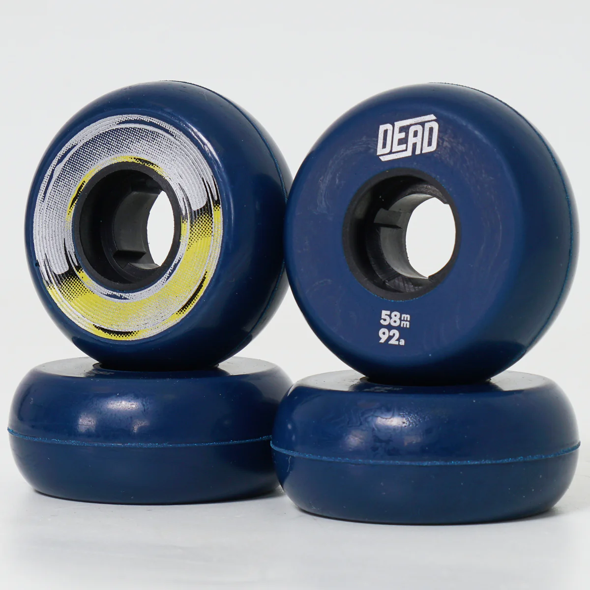 Dead 58mm / 92a Navy Wheels - Yellow / Silver Ring - Image 4