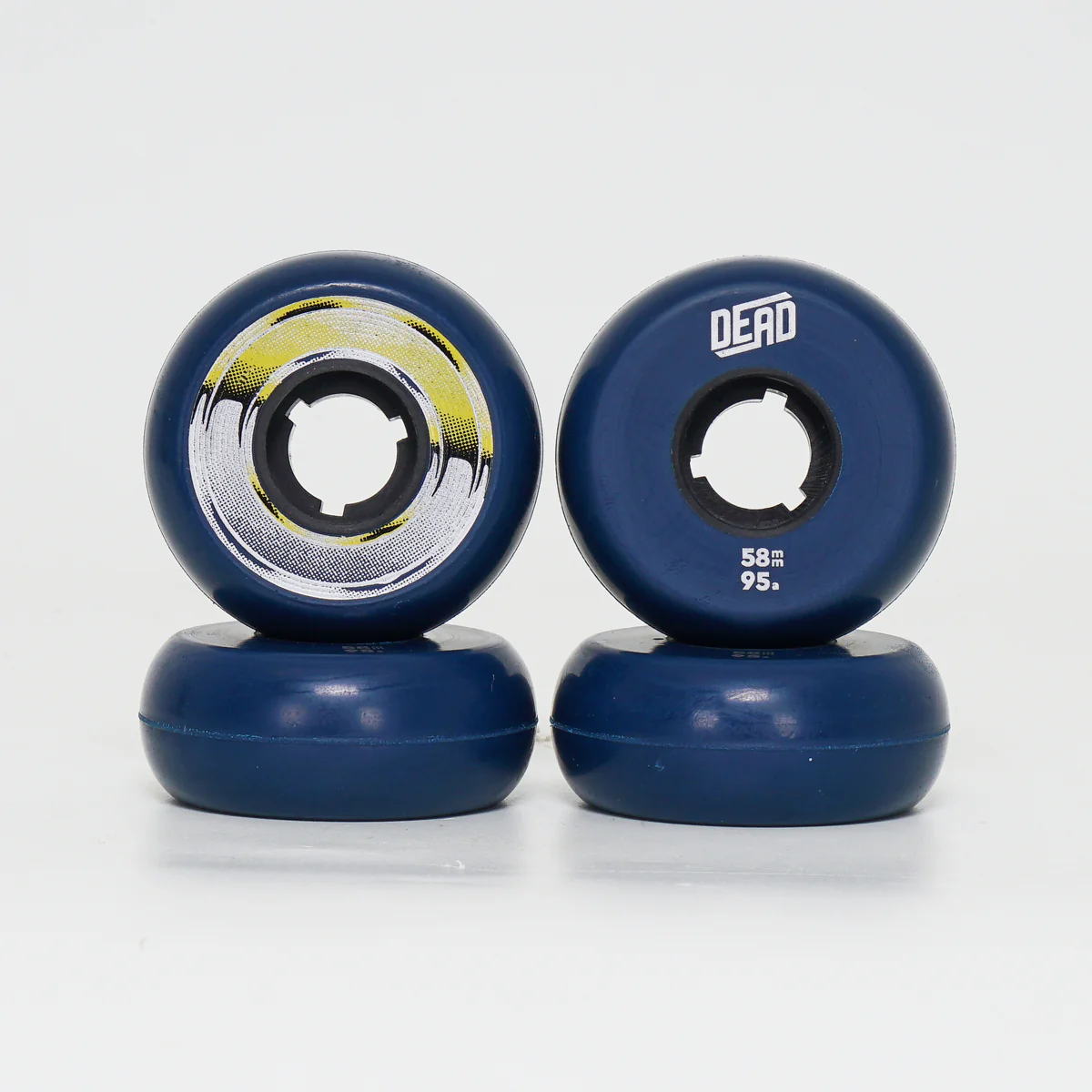 Dead 58mm / 95a Navy Wheels - Yellow / Silver Ring - Image 3