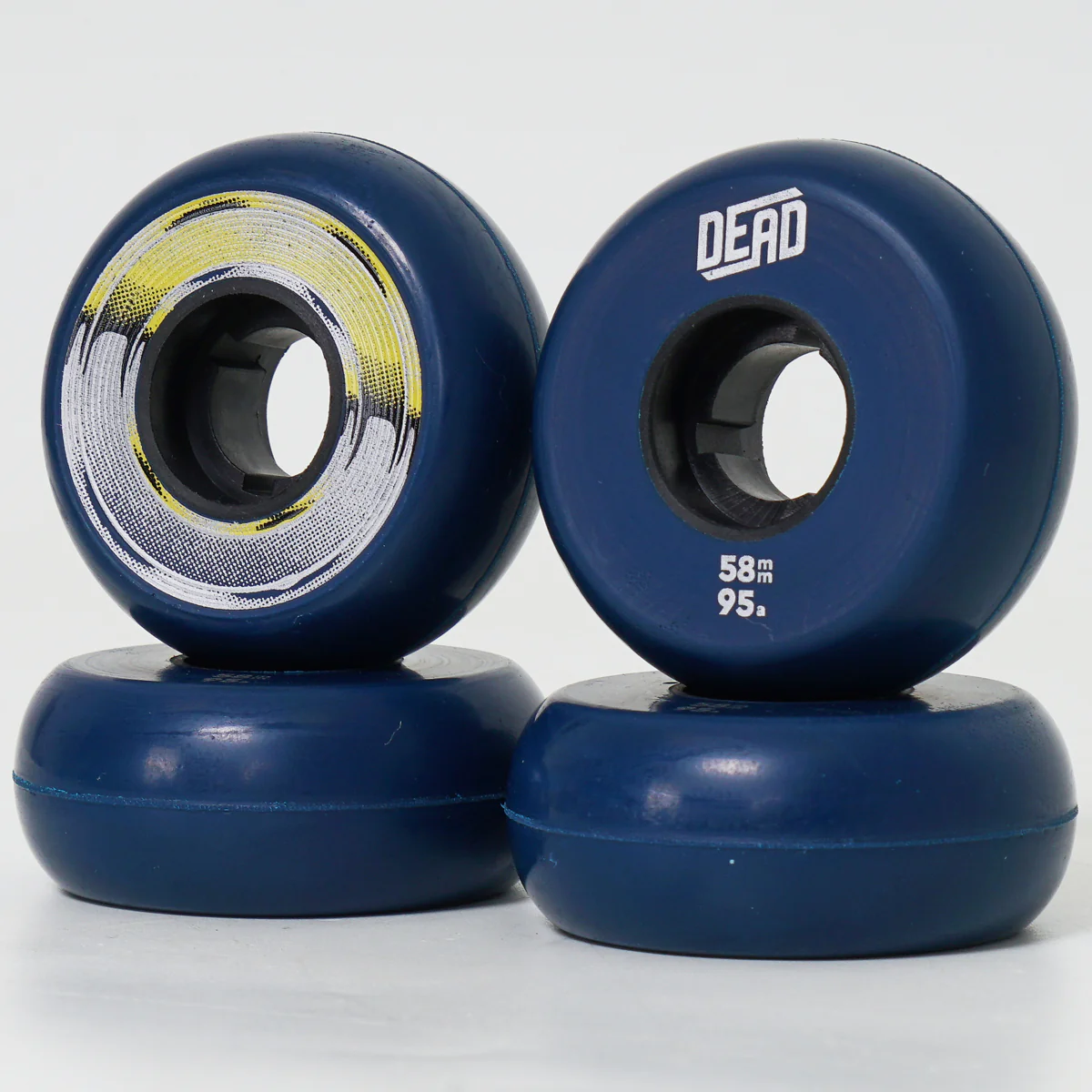 Dead 58mm / 95a Navy Wheels - Yellow / Silver Ring - Image 4