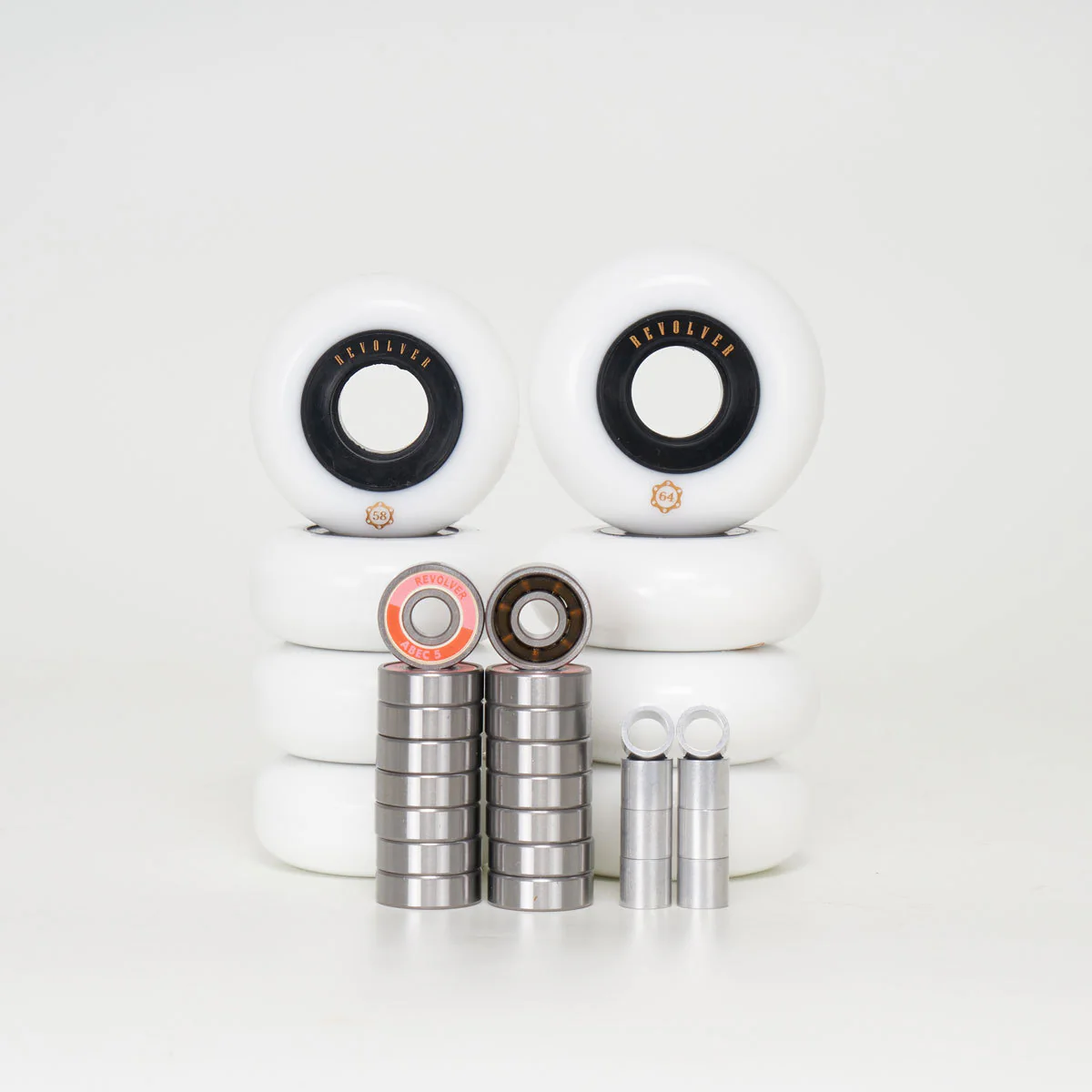 Revolver 64mm / 58mm - Complete Wheel, Bearing & Spacer Pack (for 8 wheels)