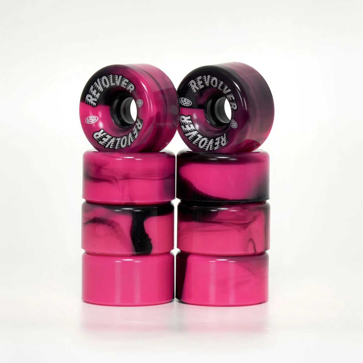 Revolver 65mm All-Surface Roller Skate Wheels - Black & Pink Swirl - Image 4